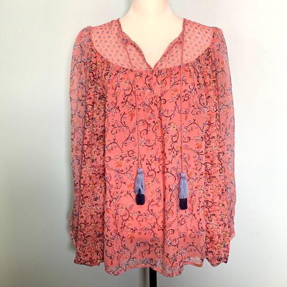 French Connection Pink Savana Sheer Folk Top Size 4US - Picture 8 of 10
